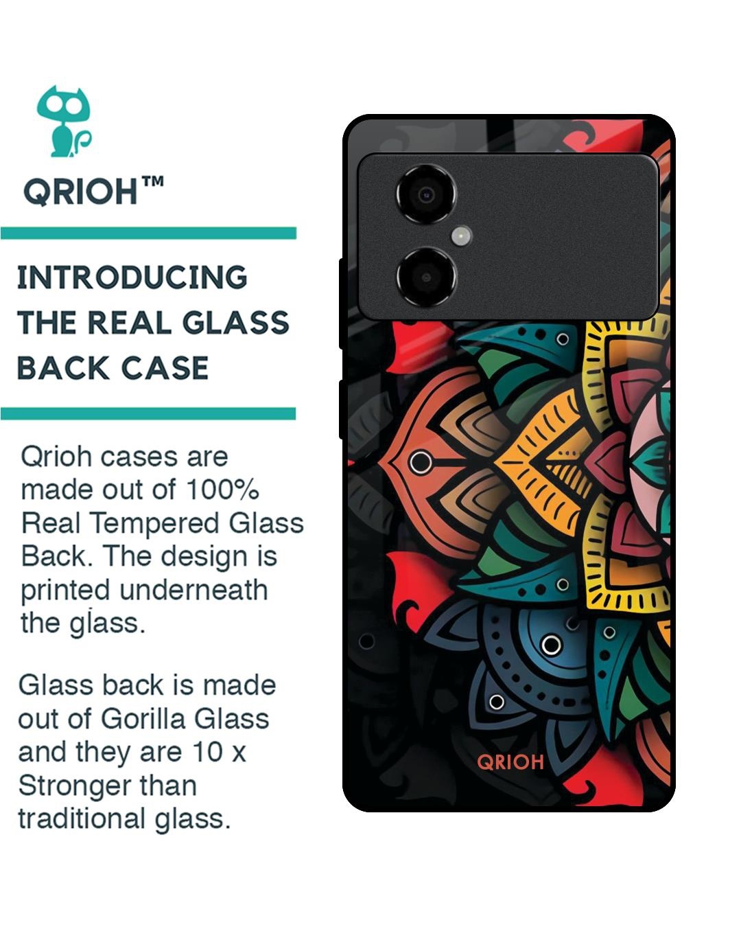 Shop Retro Gorgeous Flower Printed Premium Glass Case for Poco M4 5G (Shock Proof,Scratch Resistant)-Back