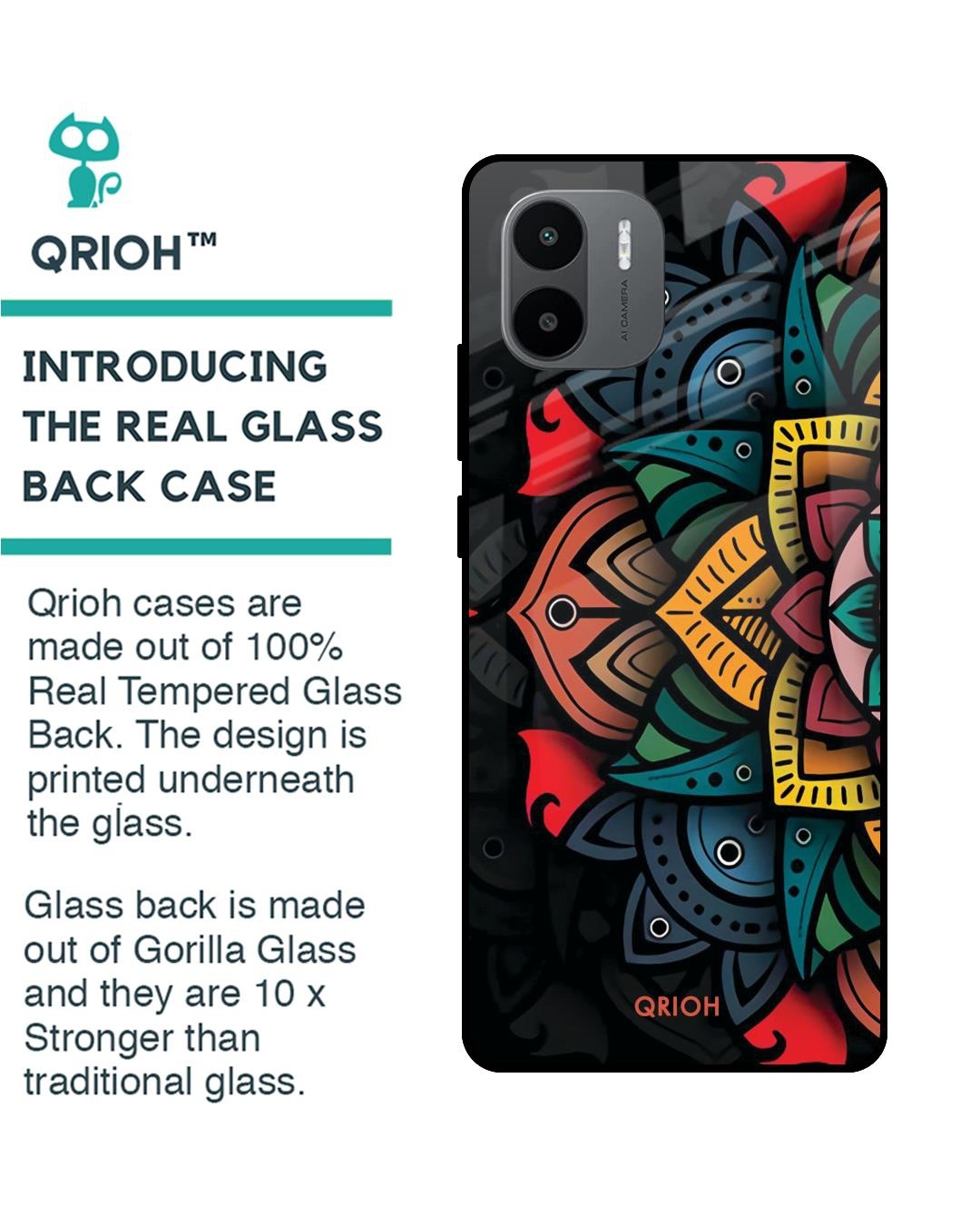 Shop Retro Gorgeous Flower Printed Premium Glass Case for Redmi A1plus (Shock Proof,Scratch Resistant)-Back