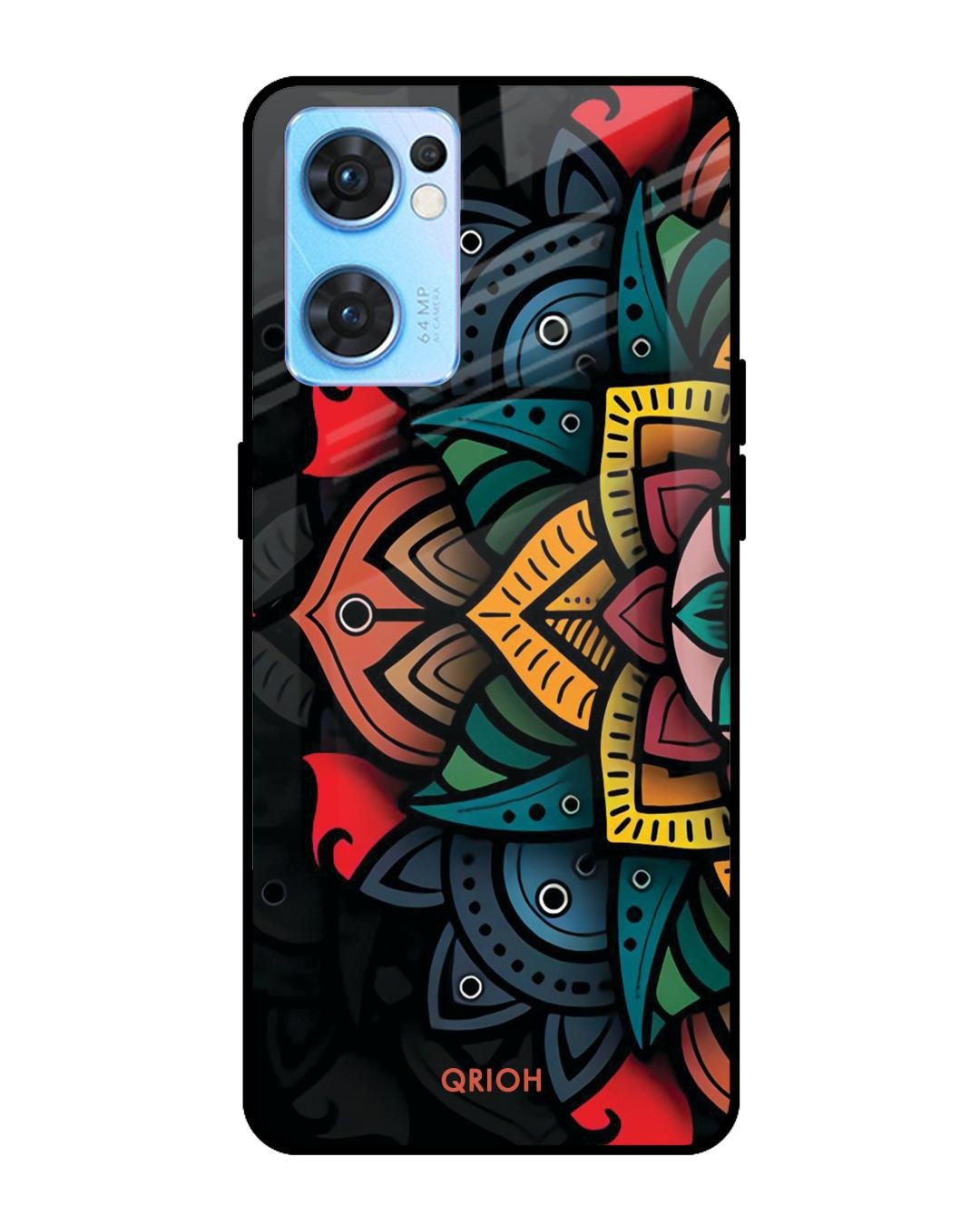 Shop Retro Gorgeous Flower Printed Premium Glass Cover For Oppo Reno7 5G (Impact Resistant, Matte Finish)-Front