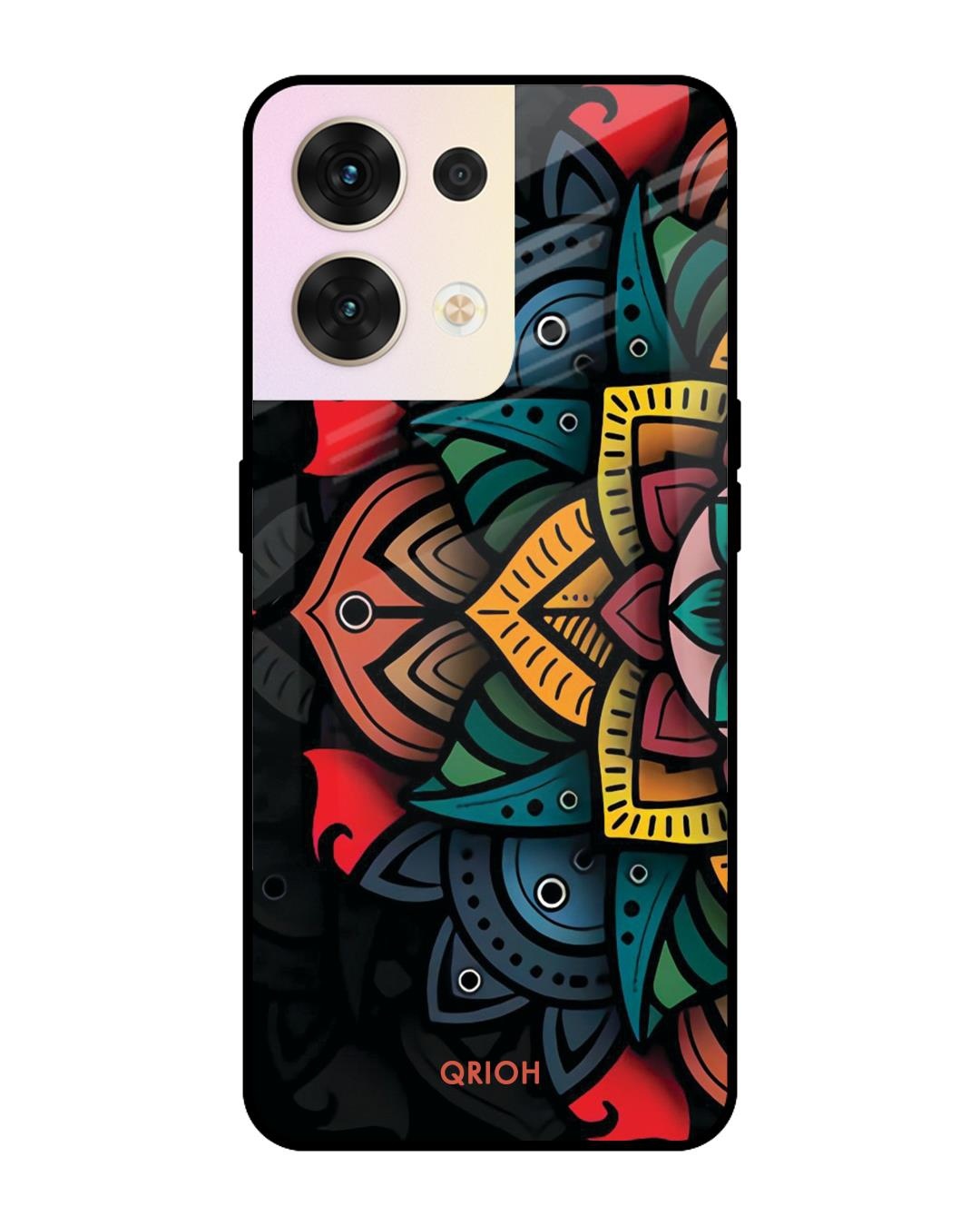 Shop Retro Gorgeous Flower Printed Premium Glass Cover for Oppo Reno8 5G (Shock Proof, Scratch Resistant)-Front