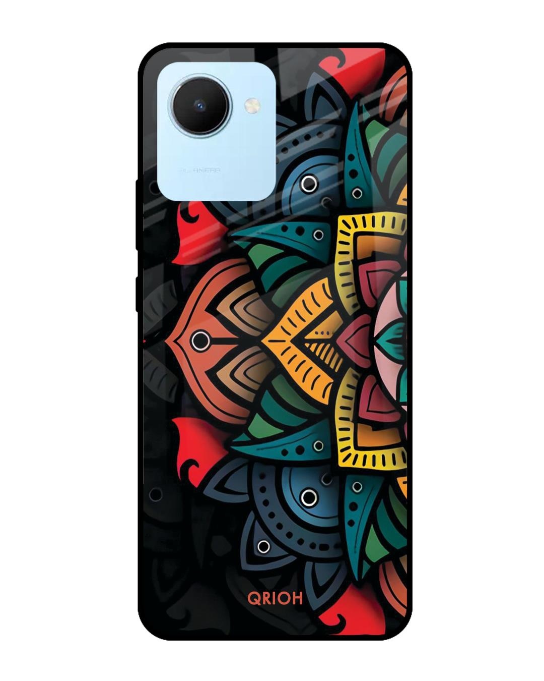 Shop Retro Gorgeous Flower Printed Premium Glass Cover for Realme C30 (Shock Proof, Scratch Resistant)-Front