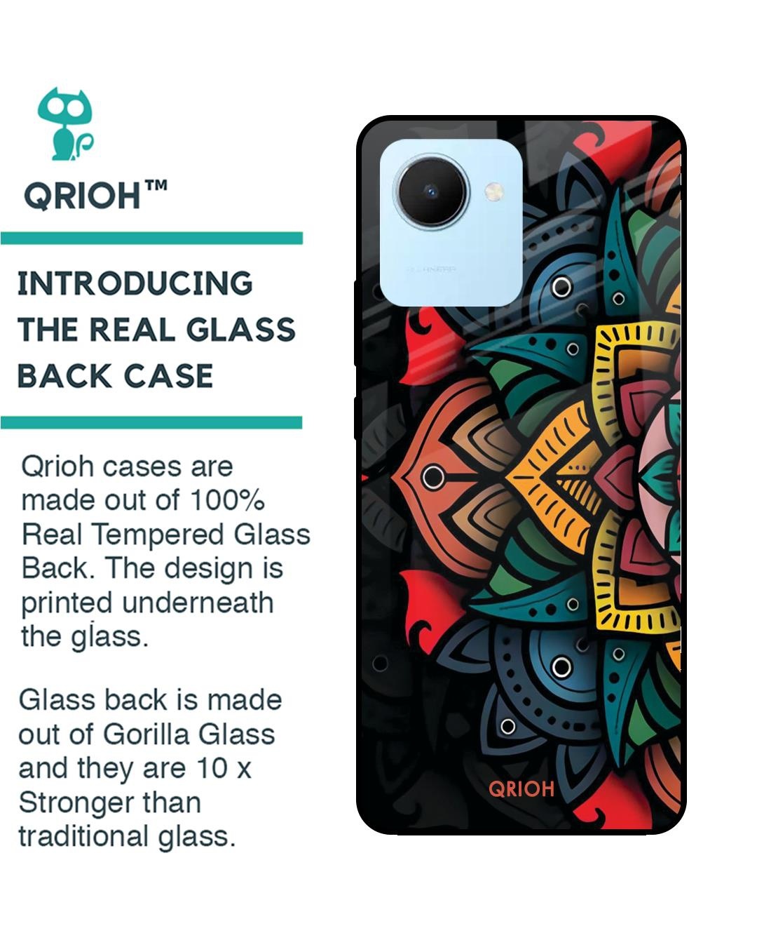 Shop Retro Gorgeous Flower Printed Premium Glass Cover for Realme C30 (Shock Proof, Scratch Resistant)-Back