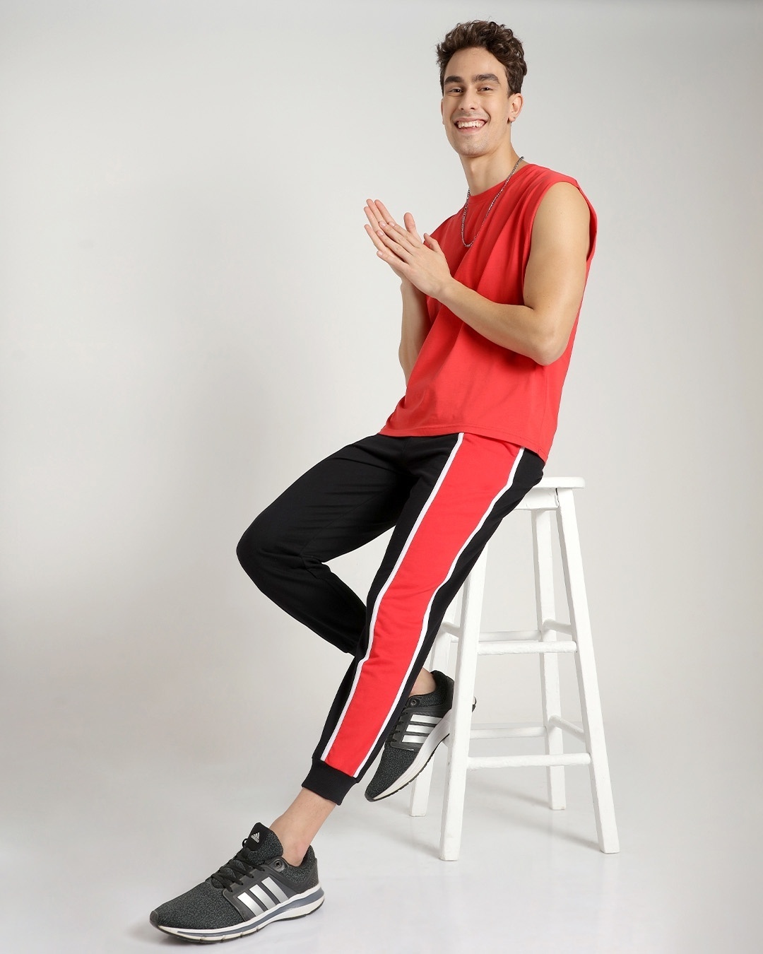 Shop Retro Red Side Panel Joggers-Front