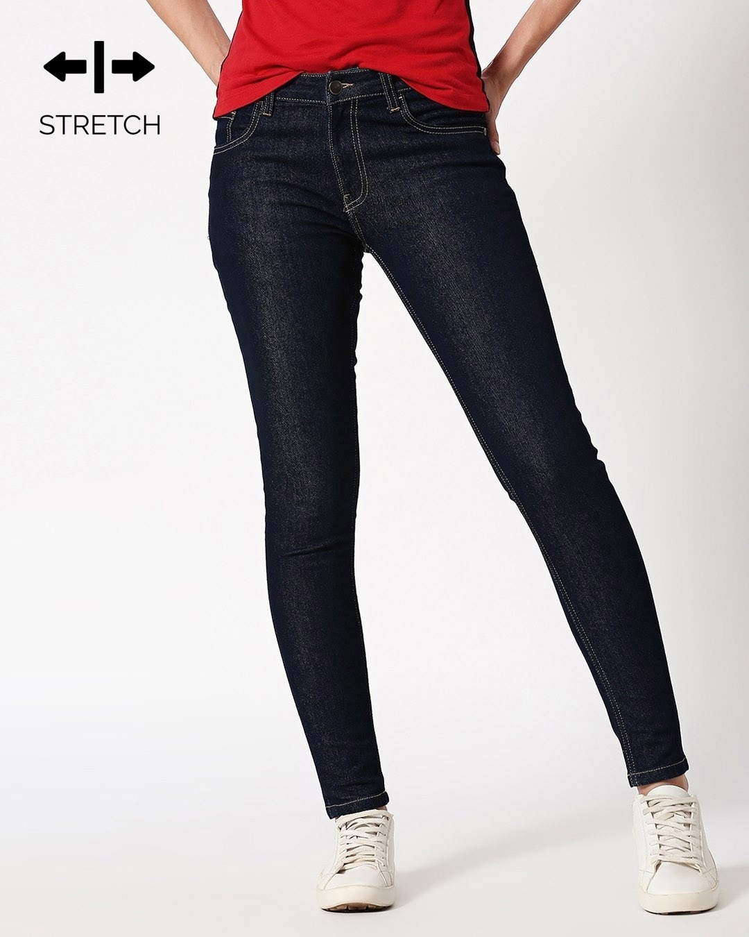 Shop Ribbon Blue Mid Rise Stretchable Women's Jeans-Front