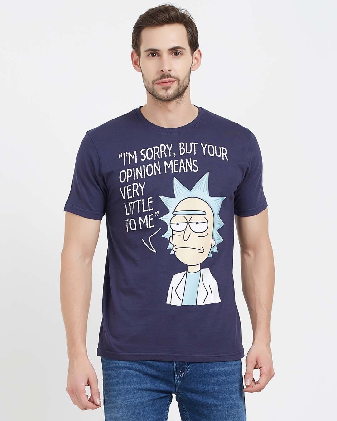 Shop Rick's Opinion Official Rick And Morty Cotton Half Sleeves T-Shirt-Front