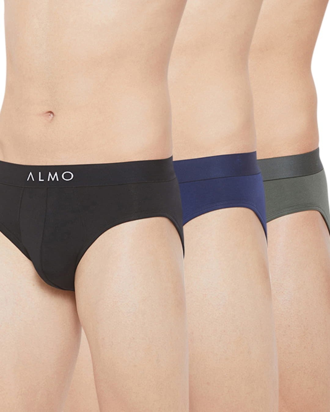 Shop Rico Solid Organic Cotton Black, Blue And Grey Men's Brief (Pack Of 3)-Front