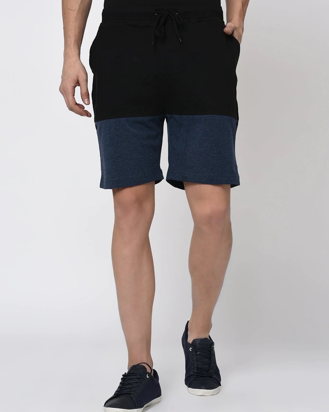 Shop Men's Black & Blue Color Block Shorts-Front