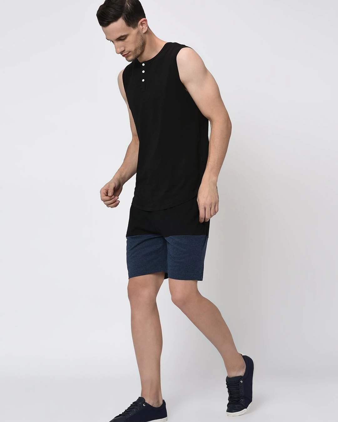 Shop Men's Black & Blue Color Block Shorts-Full