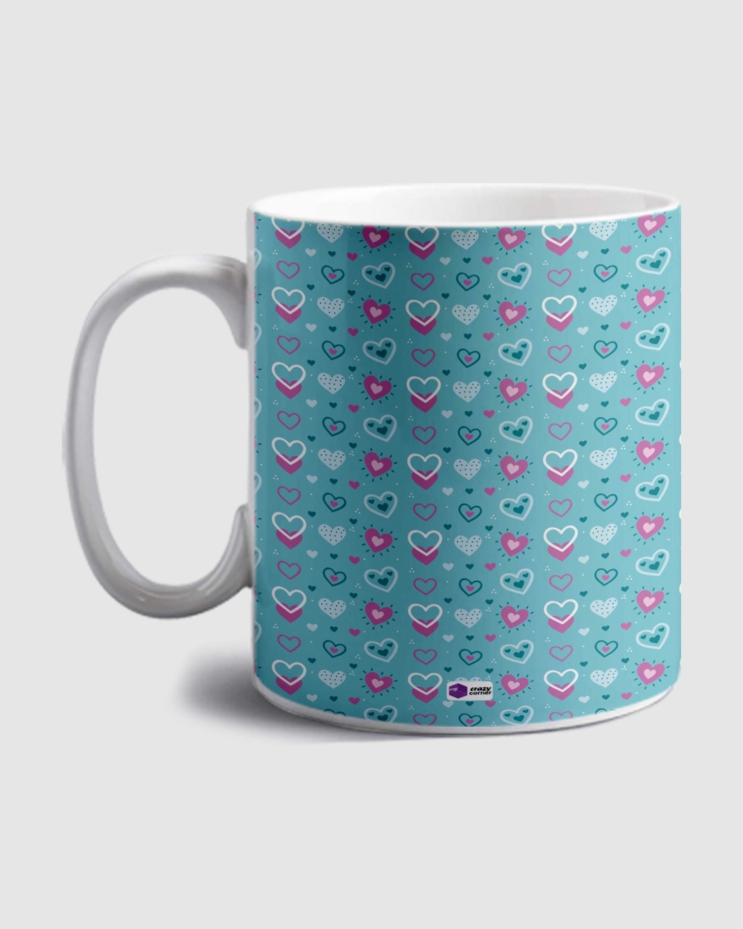 Shop Romantic Heart Printed Ceramic Mug (350ml, Blue, Single piece)-Front