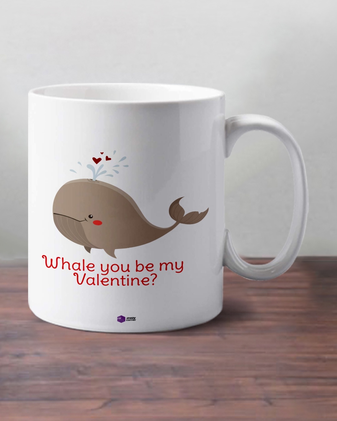 Shop Romantic Whale You be my Valentine Ceramic Mug (350ml, White, Single piece)-Design