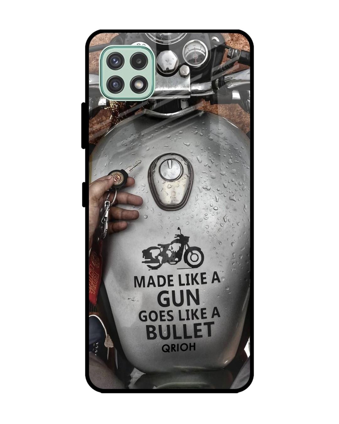 Shop Royal Bike Typography Premium Glass Cover For  A22 5G(Impact Resistant, Matte Finish)-Back