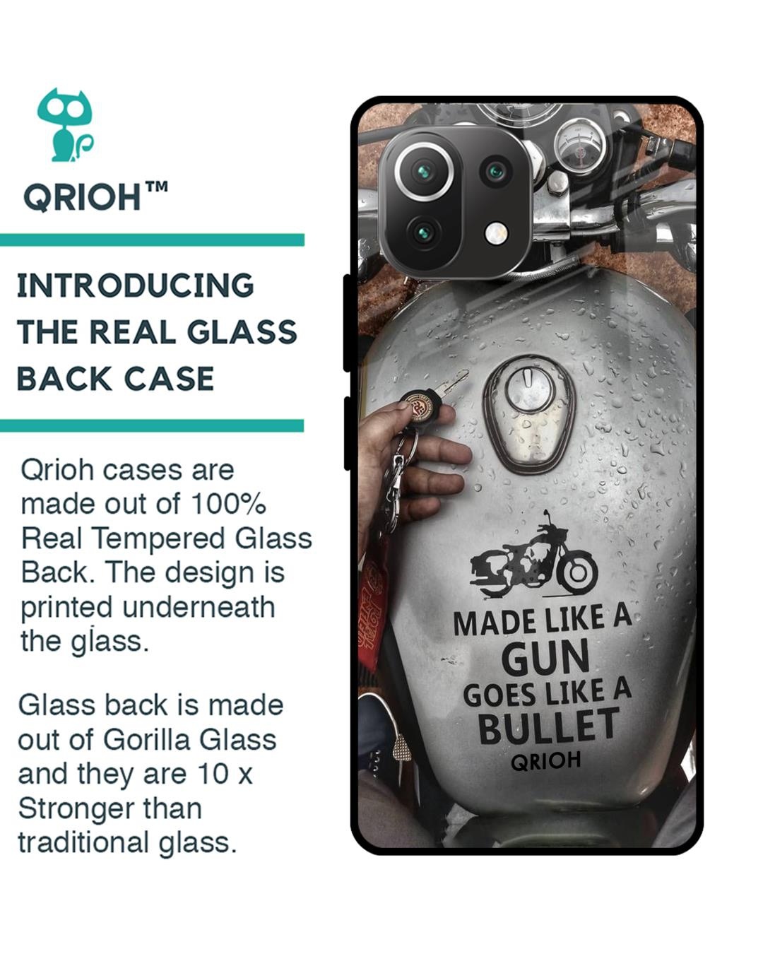 Shop Royal Bike Typography Premium Glass Cover For Mi 11 Lite (Impact Resistant, Matte Finish)-Back