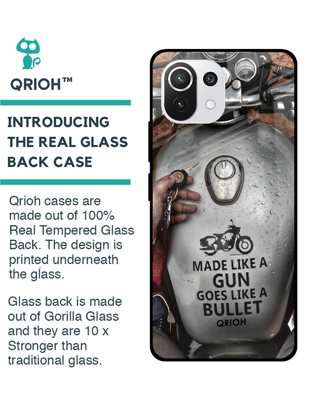 Shop Royal Bike Typography Premium Glass Cover For Mi 11 Lite NE 5G (Impact Resistant, Matte Finish)-Back