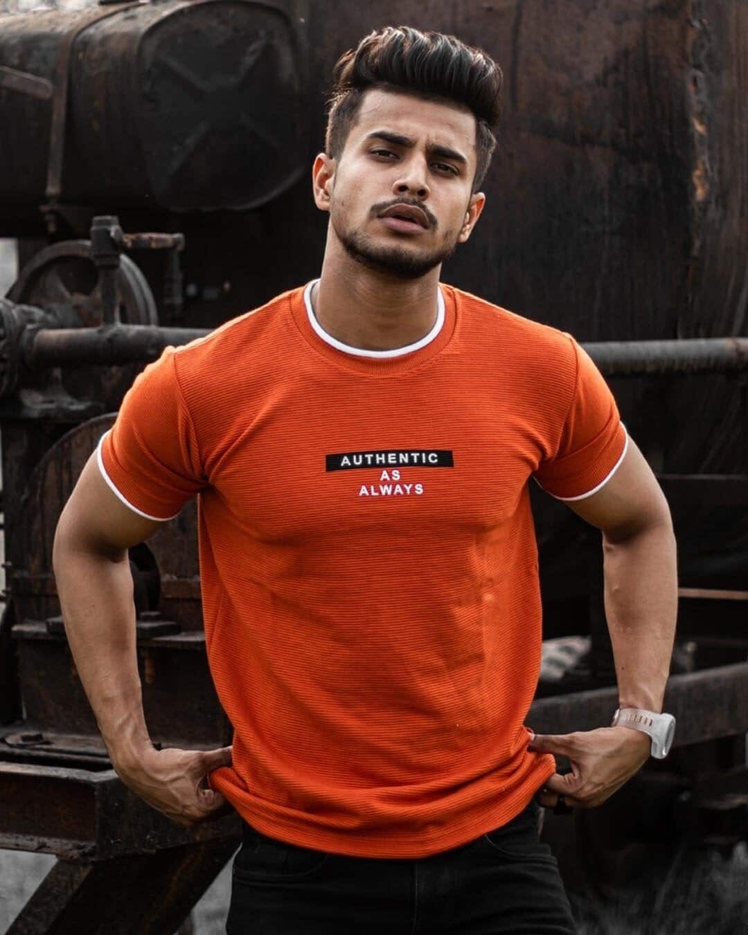 Shop Rust Orange Authentic As Always Printed Half Sleeves T-Shirt-Front