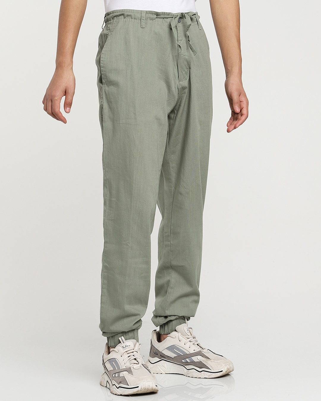 Shop Sage Green Cotton Jogger Pants-Back
