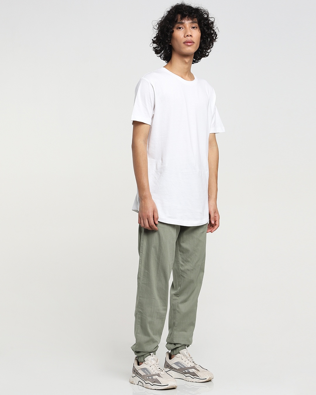 Shop Sage Green Cotton Jogger Pants-Full
