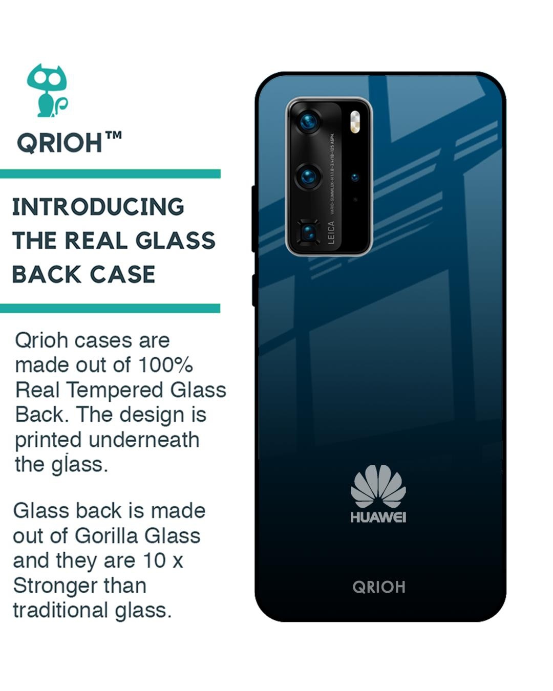 Shop Sailor Blue Premium Glass Cover For Huawei P40 Pro (Impact Resistant, Matte Finish)-Back