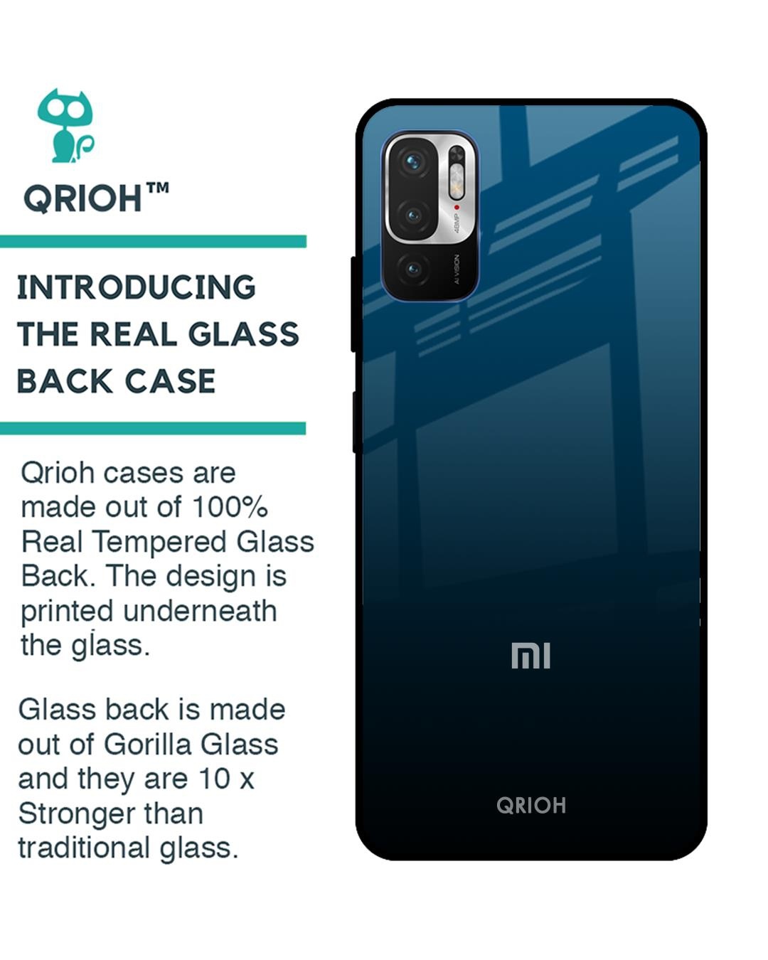 Shop Sailor Blue Premium Glass Cover For Redmi Note 10T 5G (Impact Resistant, Matte Finish)-Back