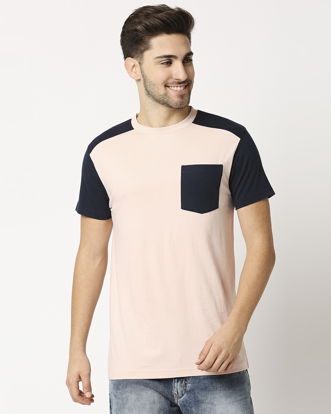 Buy Seashell Pink Color Block Pocket T Shirt For Men Pink Blue Online