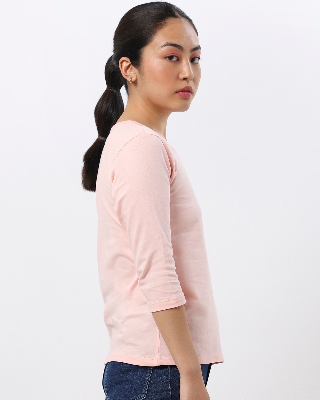 Shop Seashell Pink Round Neck 3/4 Sleeve T-Shirts-Back