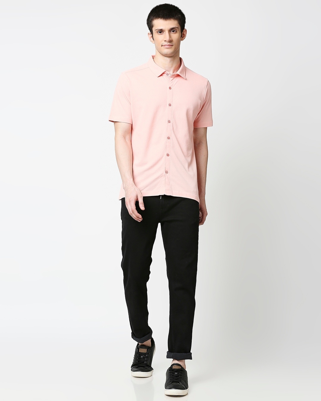 Shop Seashell Pink Solid Half Sleeve Shirt-Full