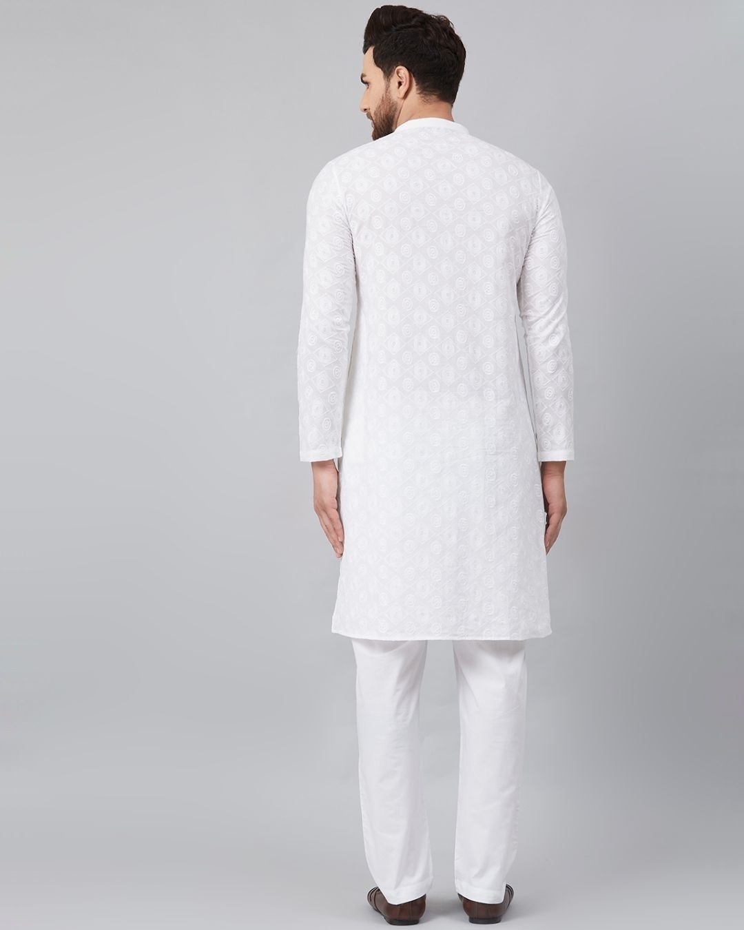 Shop White Green Chikankari Embroidered Woven Design Straight Kurta-Back