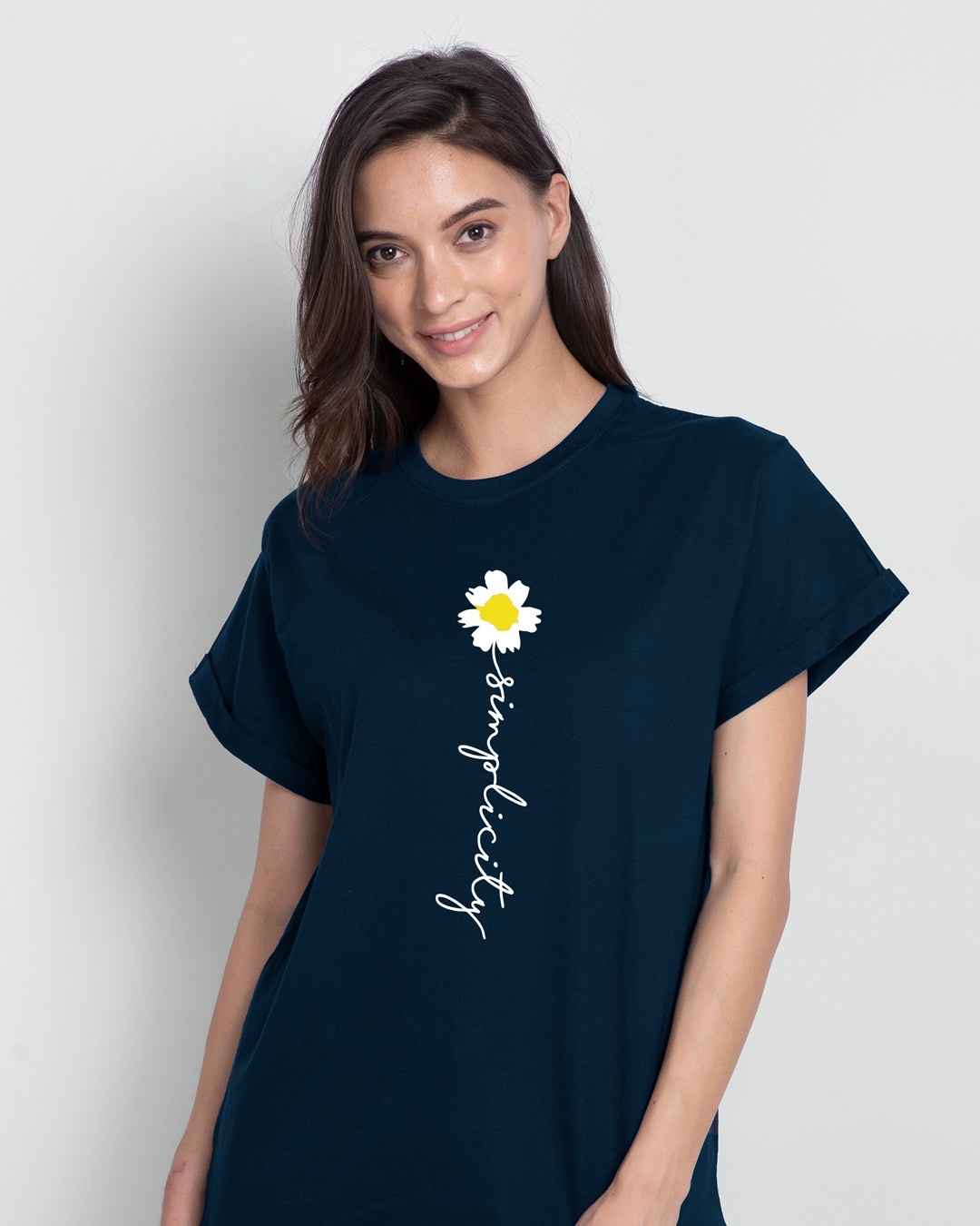Buy Simplicity Daisy Boyfriend T-Shirt Navy Blue for Women blue Online ...