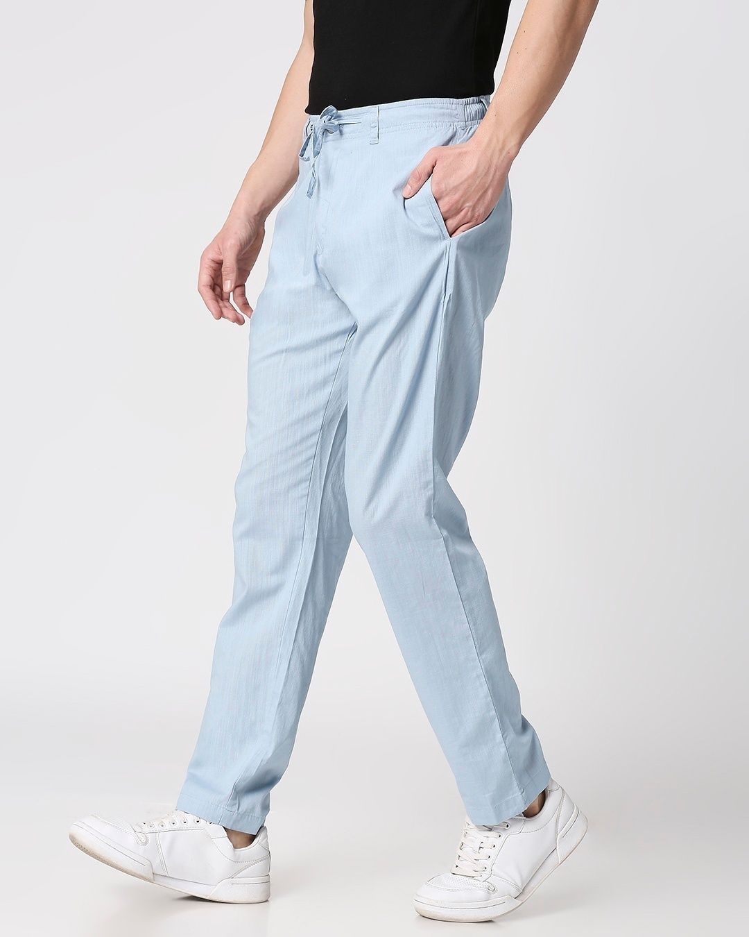 Mens Combo of 2 Sky Blue Color Open Bottm Plain Casual Formal Trouser Track  Pants Pack of 2