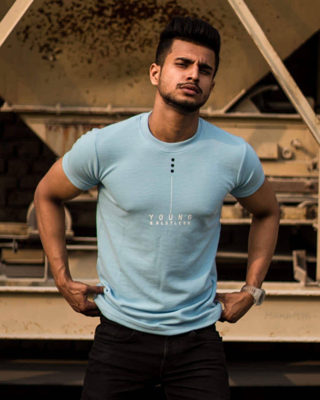 Buy Sky Blue Young & Restless Printed Half Sleeves T-Shirt for Men Blue ...