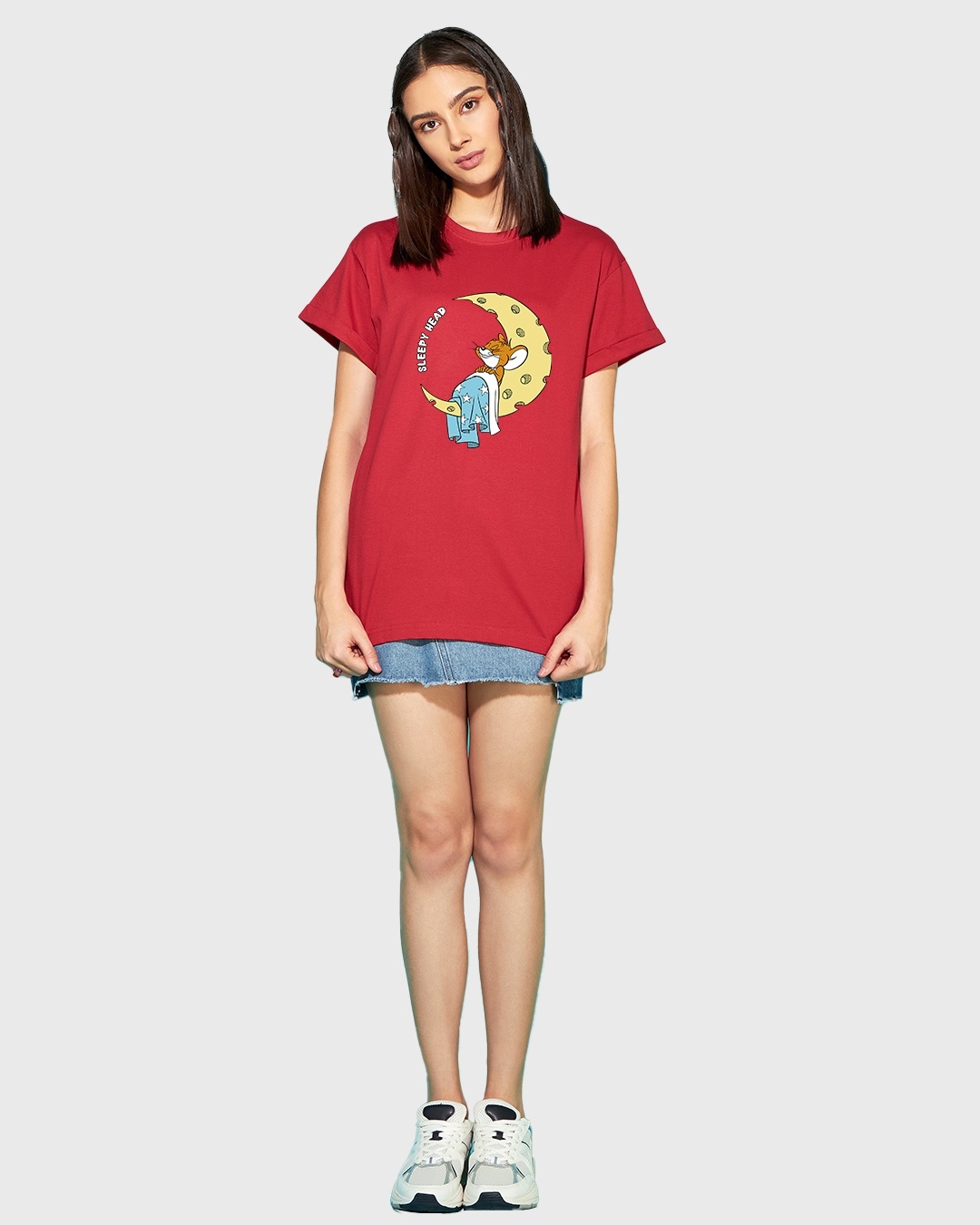 Shop Women's Red Sleepy Head Graphic Printed Boyfriend T-shirt-Design