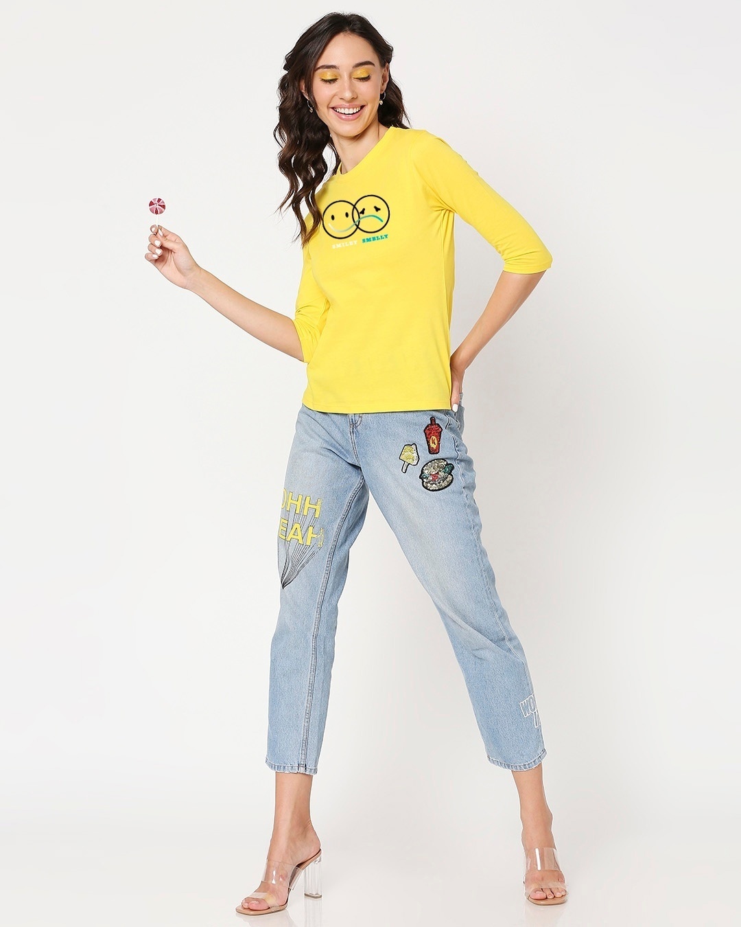 Shop Smiley Smelly 3/4th Sleeve Slim Fit T-Shirt-Full