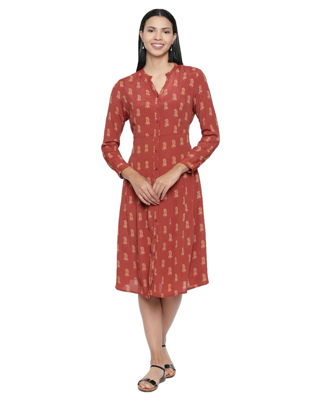 Shop Snapdragon Printed Rust Dress For Women's