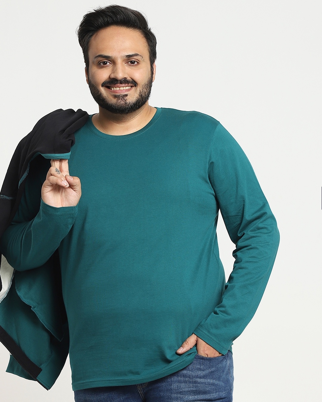Shop Snazzy Green Plus Size Full Sleeve T-shirt For Men's-Front