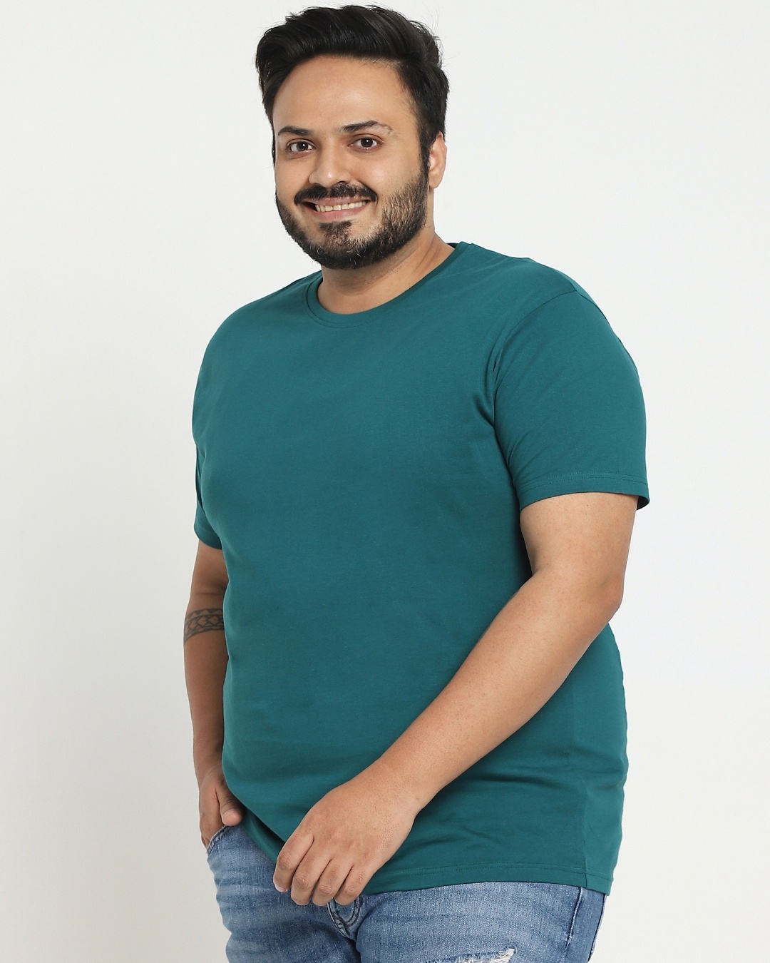 Shop Snazzy Green Plus Size Half Sleeve T-shirt For Men's-Full