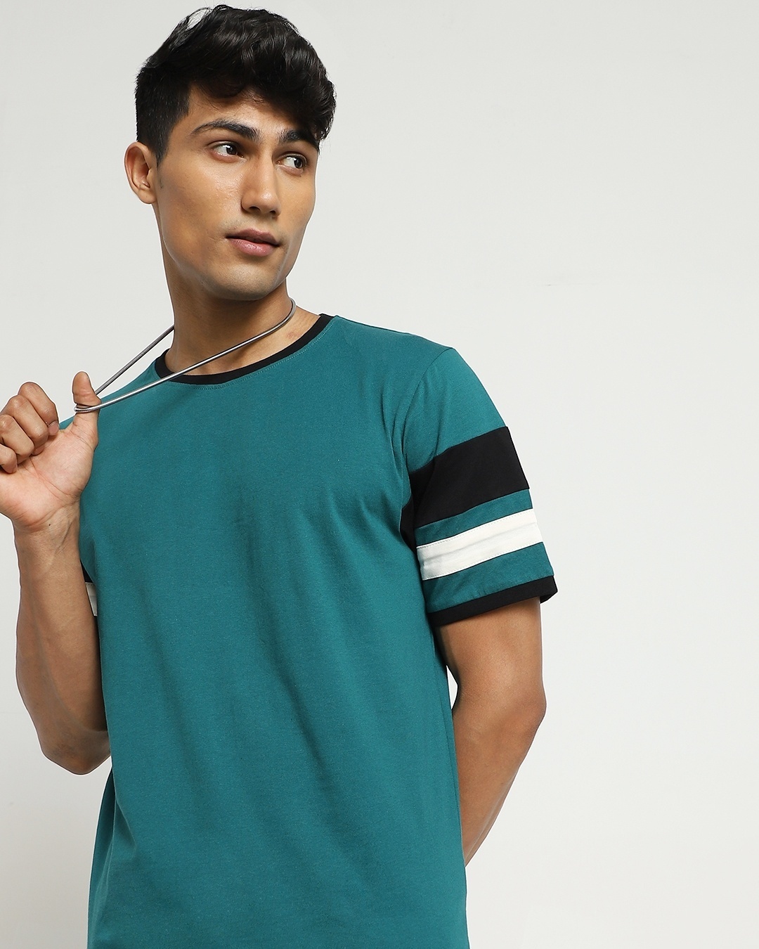 Shop Men's Snazzy Green Sleeve Panel Oversized T-shirt-Front
