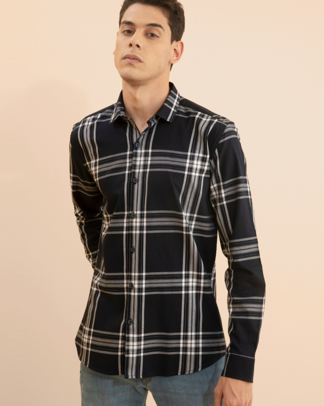 Shop Men's Black Checked Slim Fit Shirt-Design