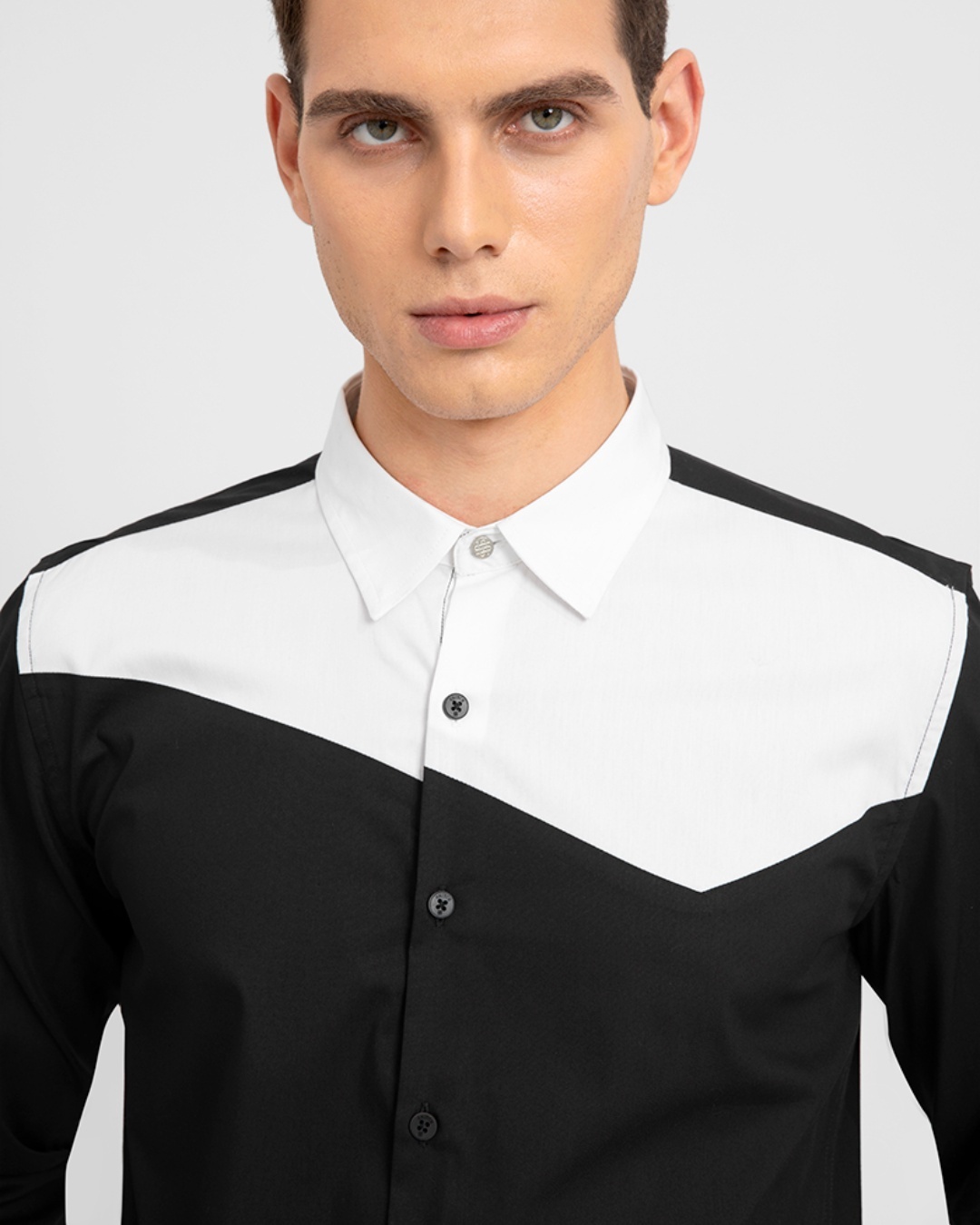 Shop Men's Black & White Color Block Slim Fit Shirt