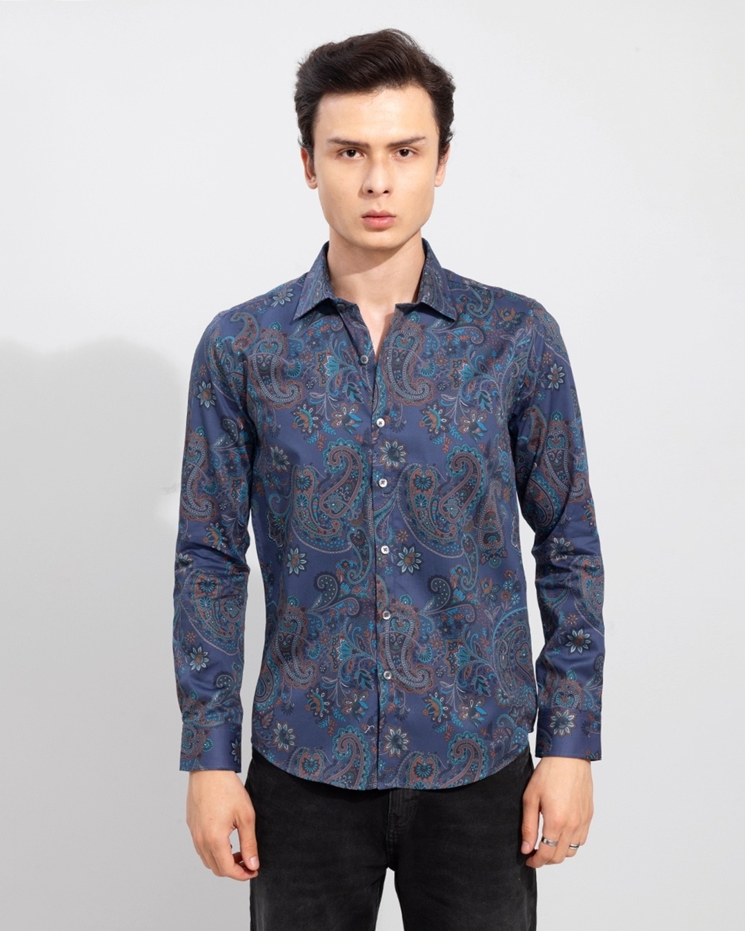 Buy Snitch Men S Blue Greek Paisley Printed Slim Fit Shirt Online At Bewakoof