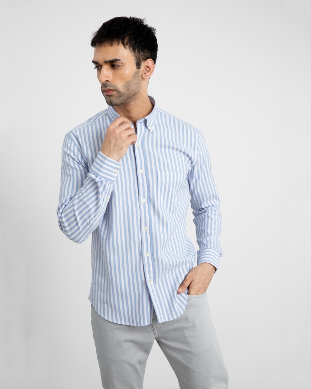 Shop Men's Blue Striped Slim Fit Shirt-Back
