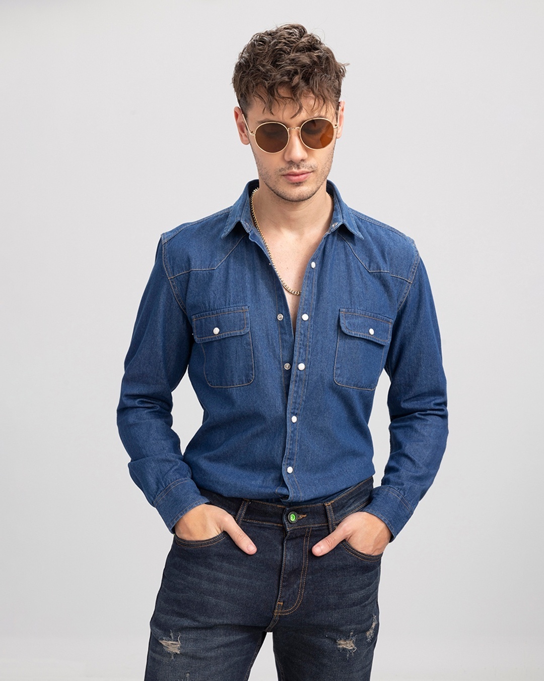 Axels Premium Denim Roper Western Snap Shirt in Anthracite | Axel's of Vail