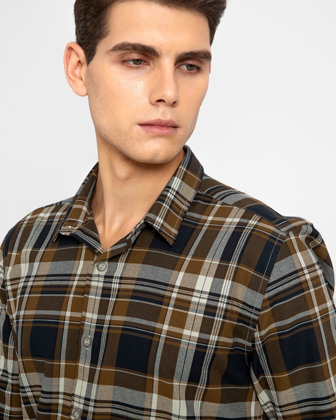 Buy Snitch Men's Brown Checked Slim Fit Shirt for Men Brown Online at ...