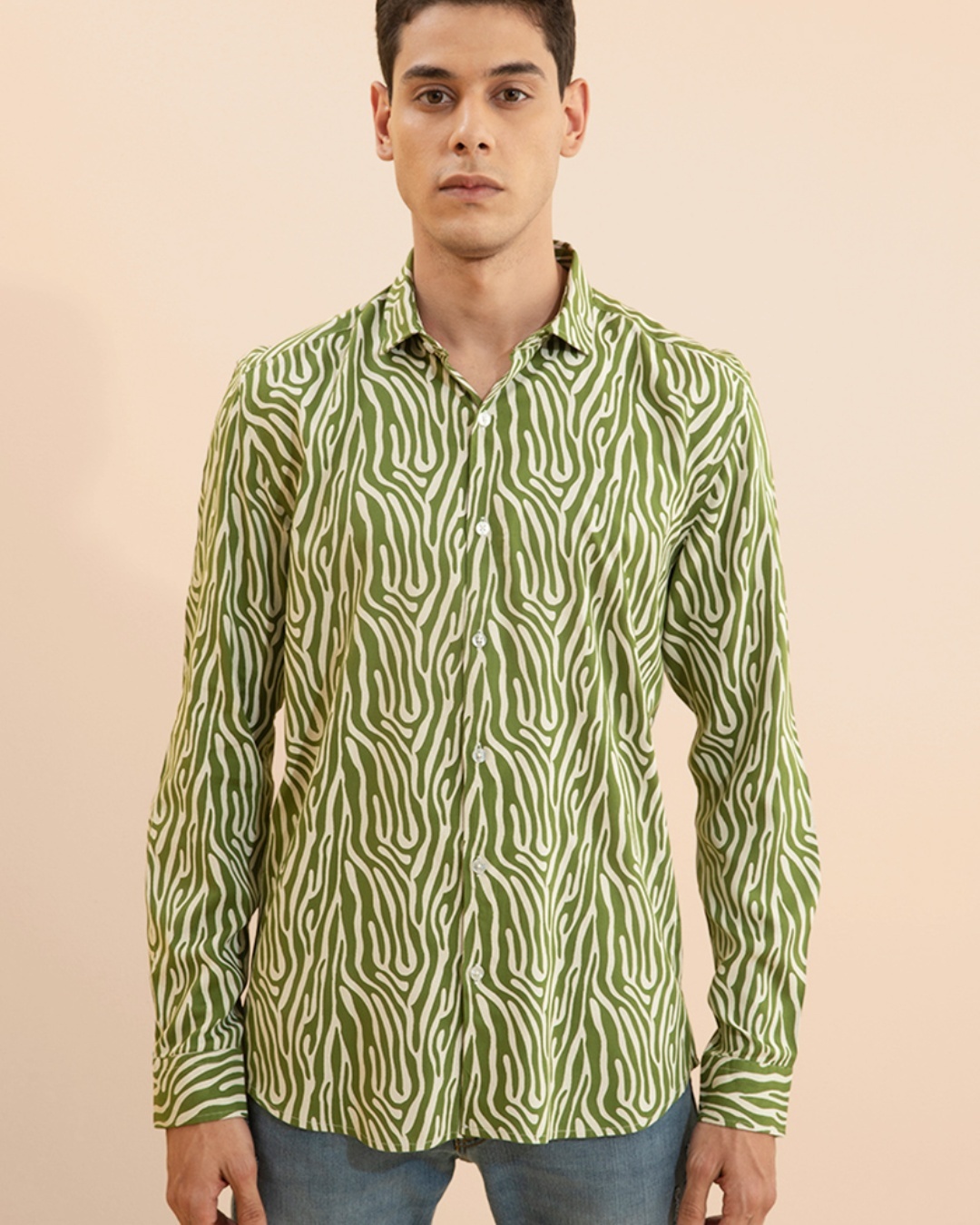 Shop Men's Green All Over Printed Slim Fit Shirt-Front