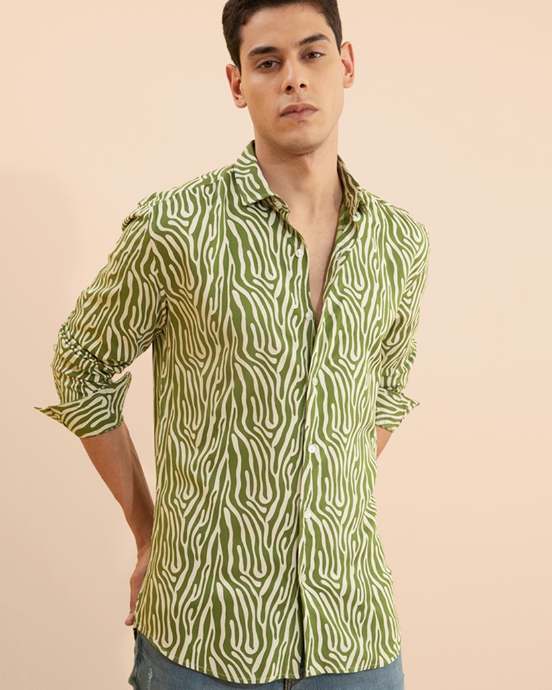 Shop Men's Green All Over Printed Slim Fit Shirt-Back