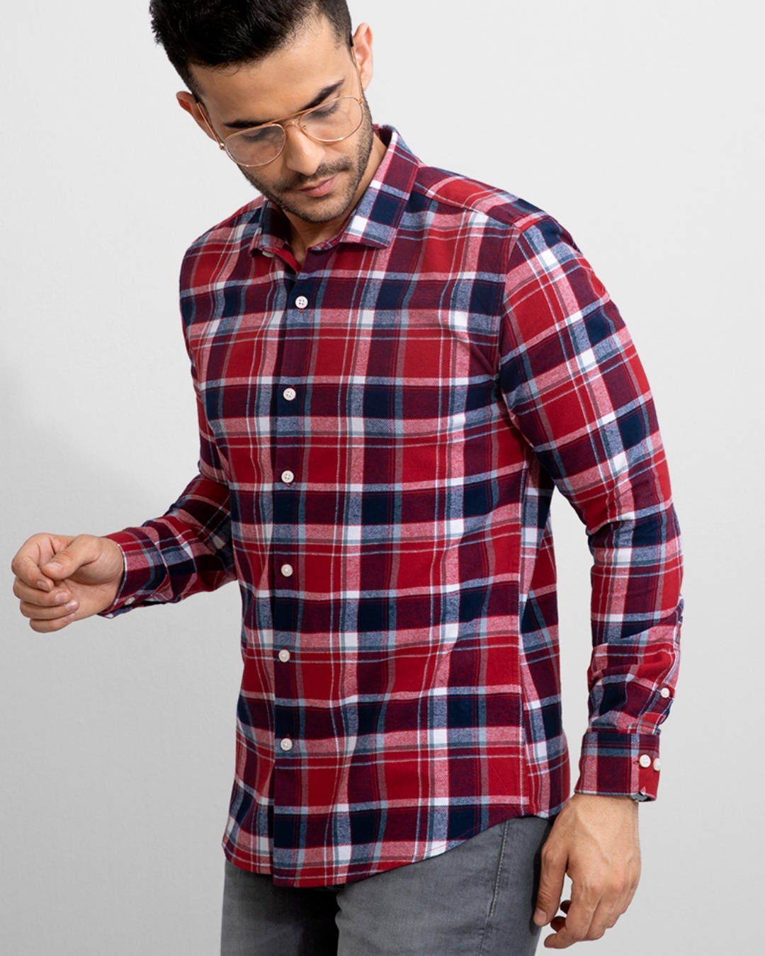 Shop Men's Imposing Red & Blue Checked Slim Fit Shirt-Back