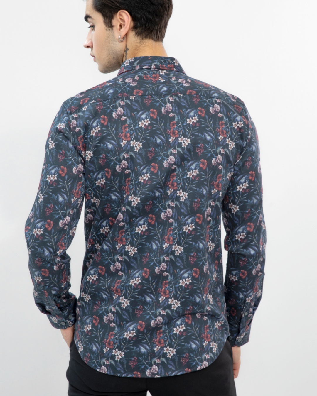 Buy Snitch Men's Navy All Over Floral Printed Slim Fit Shirt for Men ...