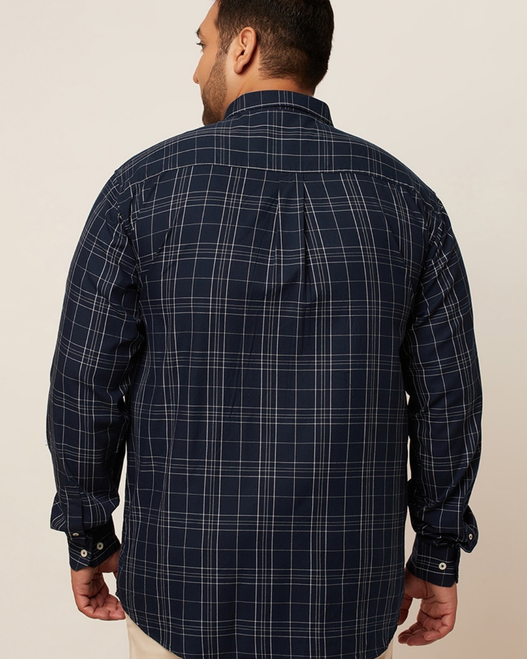 Shop Men's Navy Checked Slim Fit Shirt-Back