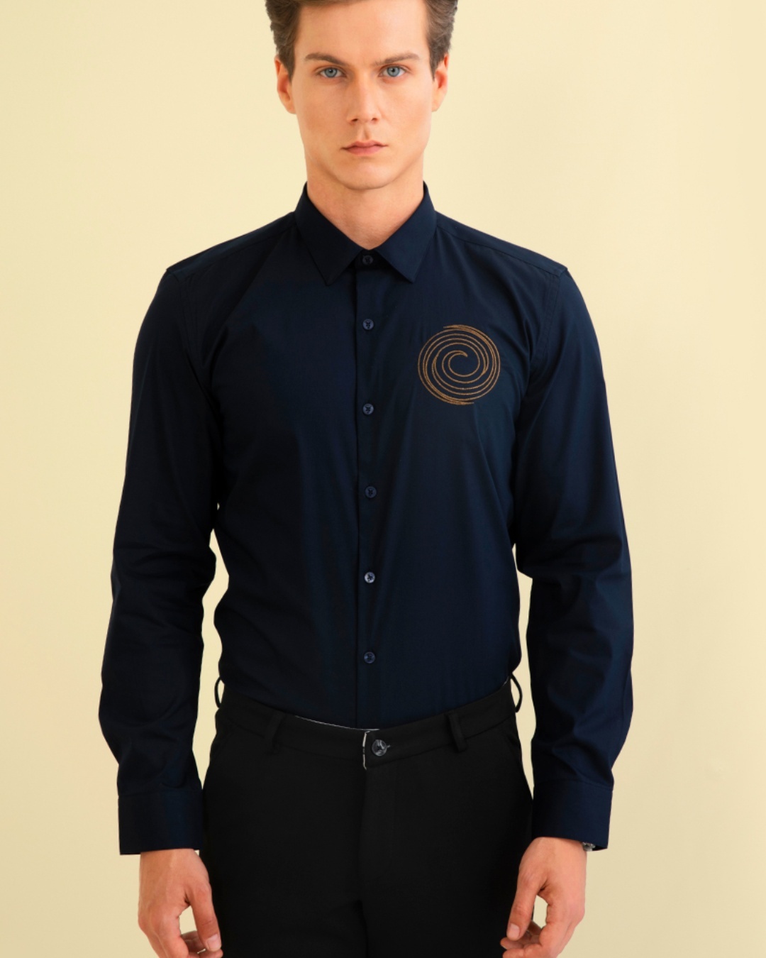 Shop Men's Navy Embroidered Slim Fit Shirt-Front