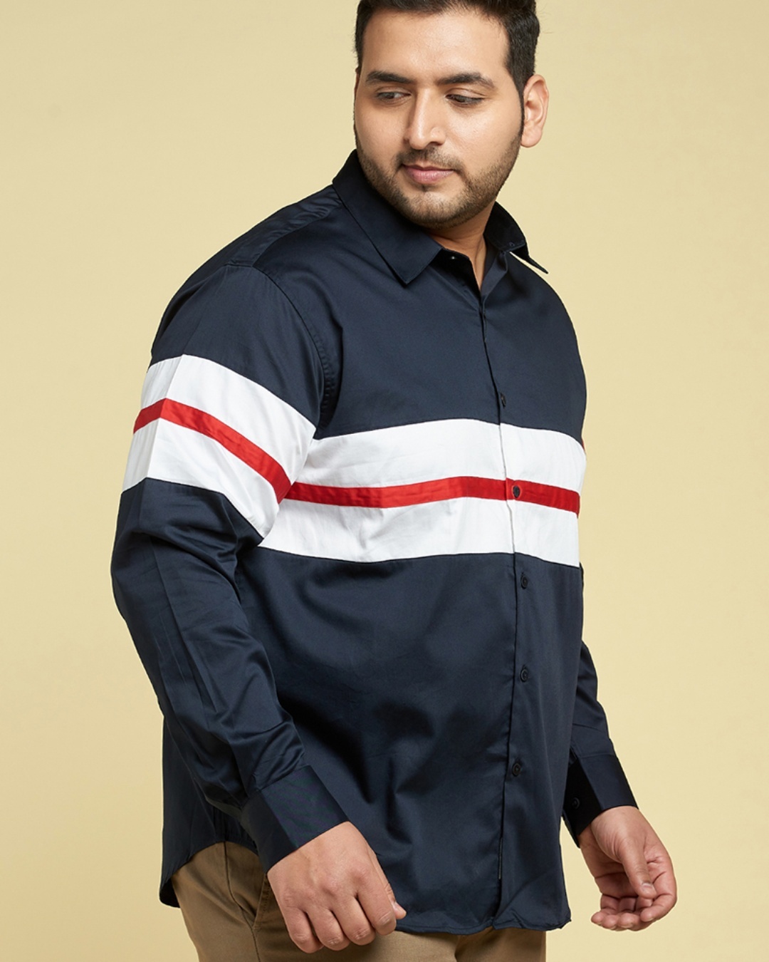 Shop Men's Navy & White Color Block Slim Fit Shirt-Back