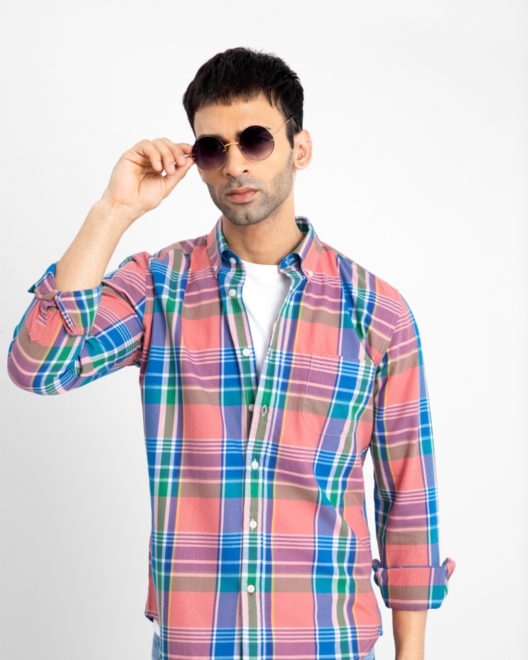 Shop Men's Pink Checked Slim Fit Shirt-Design