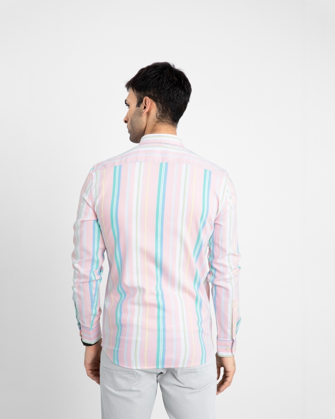Shop Men's Pink Striped Slim Fit Shirt-Back